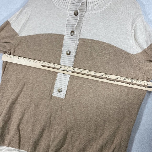 Eddie Bauer Sweater Womens 2XL Tan Henley Button Mock Neck Long Sleeve Knit - Picture 7 of 8